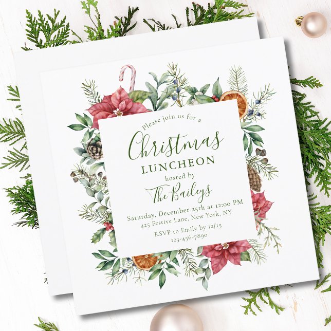 Floral Holiday Frame | Christmas Luncheon Invitation (Creator Uploaded)