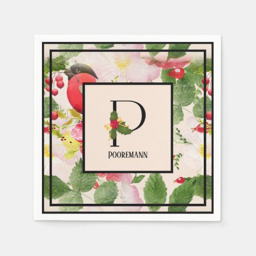Floral Holiday Monogram Letter P Family Name Paper Napkins