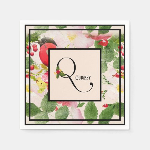 Floral Holiday Monogram Letter Q Family Name Paper Napkins