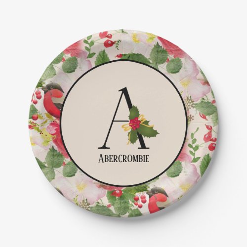 Floral Holiday Pattern Monogram Initial A Paper Plates