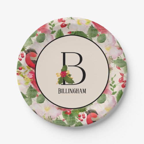 Floral Holiday Pattern Monogram Initial B Paper Plates