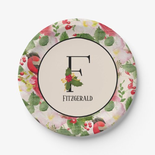 Floral Holiday Pattern Monogram Initial F Paper Plates