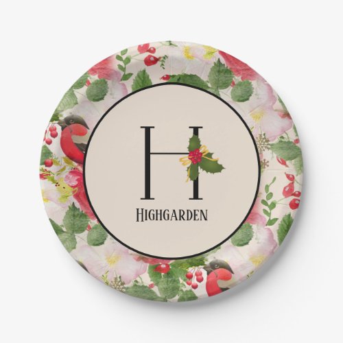 Floral Holiday Pattern Monogram Initial H Paper Plates