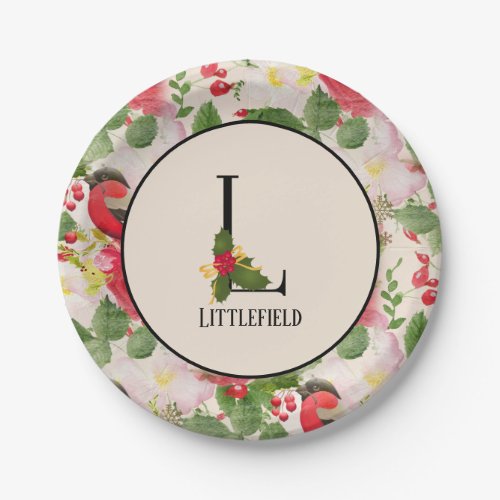 Floral Holiday Pattern Monogram Initial L Paper Plates