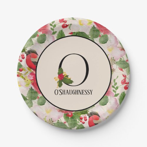 Floral Holiday Pattern Monogram Initial O Paper Plates