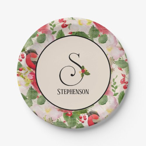 Floral Holiday Pattern Monogram Initial S Paper Plates