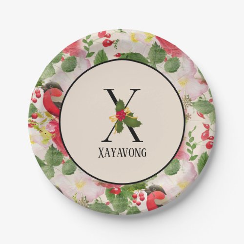 Floral Holiday Pattern Monogram Initial X Paper Plates