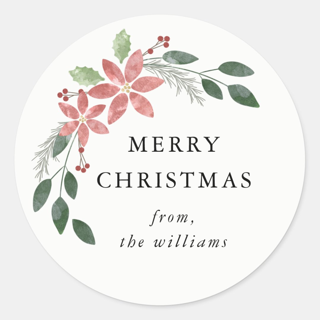 Floral Holiday Round Sticker | Zazzle