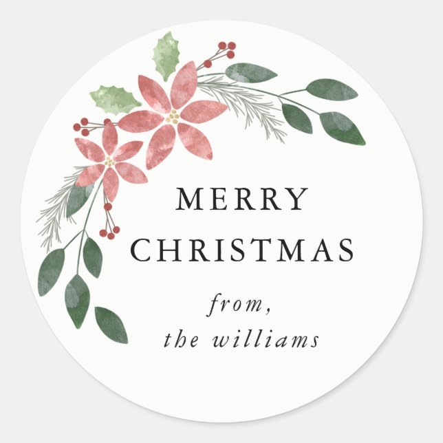 Floral Holiday Round Sticker (Front)