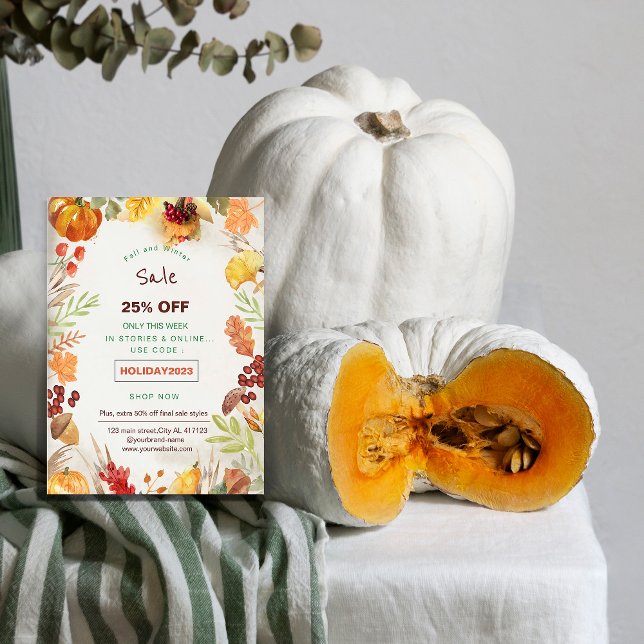 floral holiday sale promotion  flyer (floral holiday sale promotion flyer. orange and brown autumn sale promotion marketing flyer.)