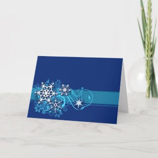 Floral Holiday Snowflake Greeting Card in Blue
