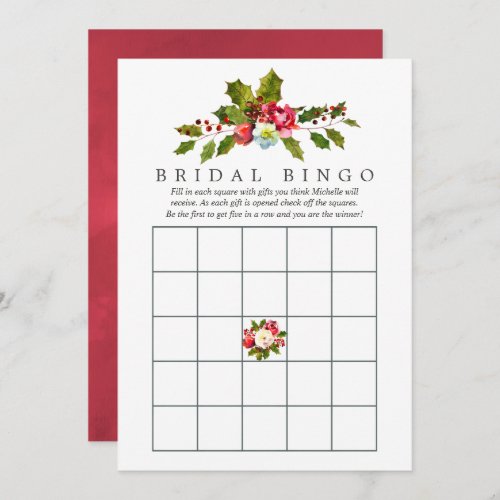 Floral Holly Christmas Bridal Shower Bingo Invitation