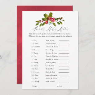Floral Holly Christmas Bridal Shower Game Invitation