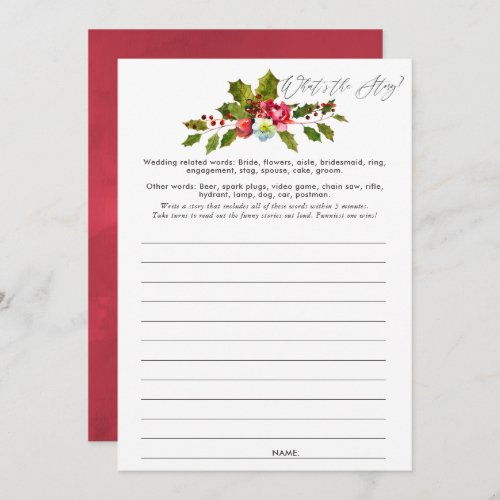 Floral Holly Christmas Bridal Shower Game Invitation