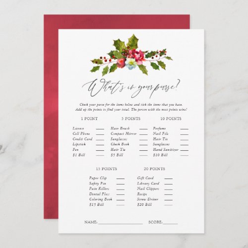 Floral Holly Christmas Bridal Shower Game Invitation