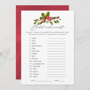 Floral Holly Christmas Bridal Shower Game Invitation