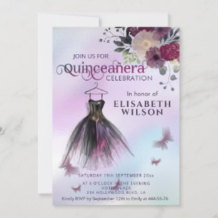 Floral holographic adorable dress Quinceañera Inv Invitation