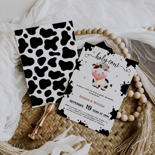 Floral Holy Cow Baby Girl Shower Boho Invitation