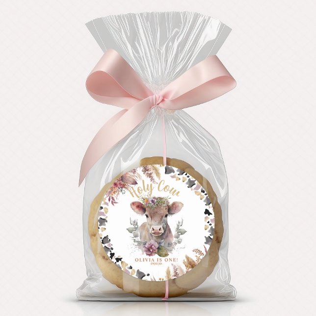 Floral Holy Cow First Birthday Favor Sticker (Creator Uploaded)