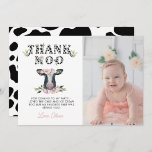 Floral Holy Cow Thank Moo Birthday   Thank You Card