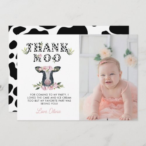 Floral Holy Cow Thank Moo Birthday   Thank You Card