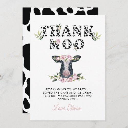 Floral Holy Cow Thank Moo Birthday  Thank You Card