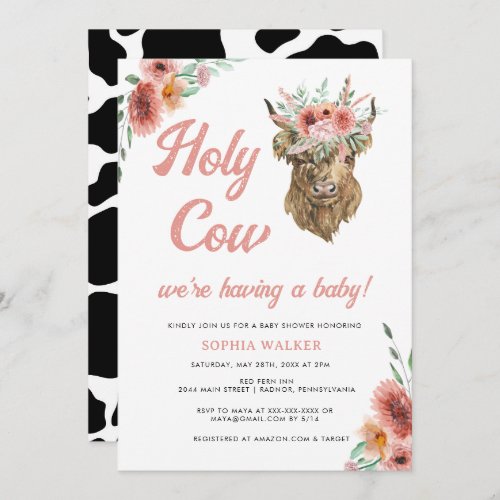 Floral Holy Cow Western Baby Girl Shower Invitation