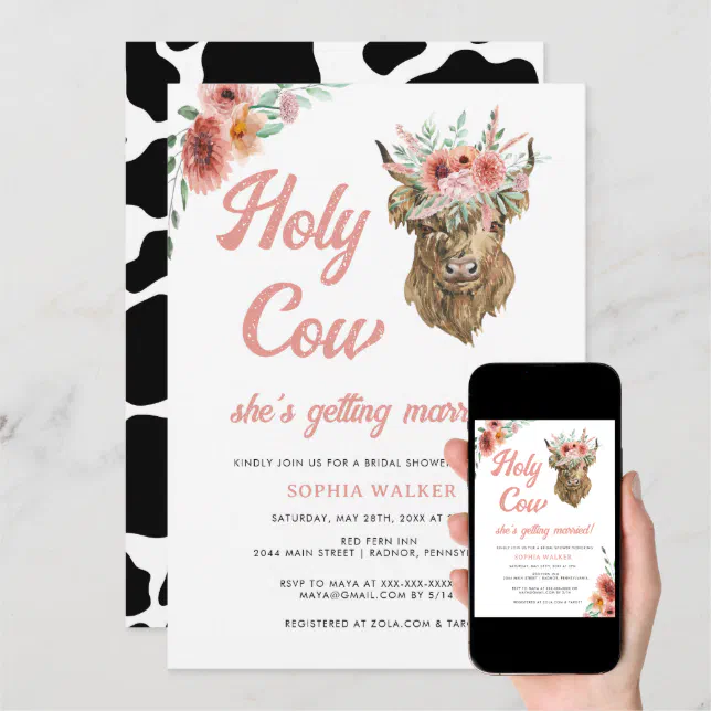 Floral Holy Cow Western Bridal Shower Invitation | Zazzle