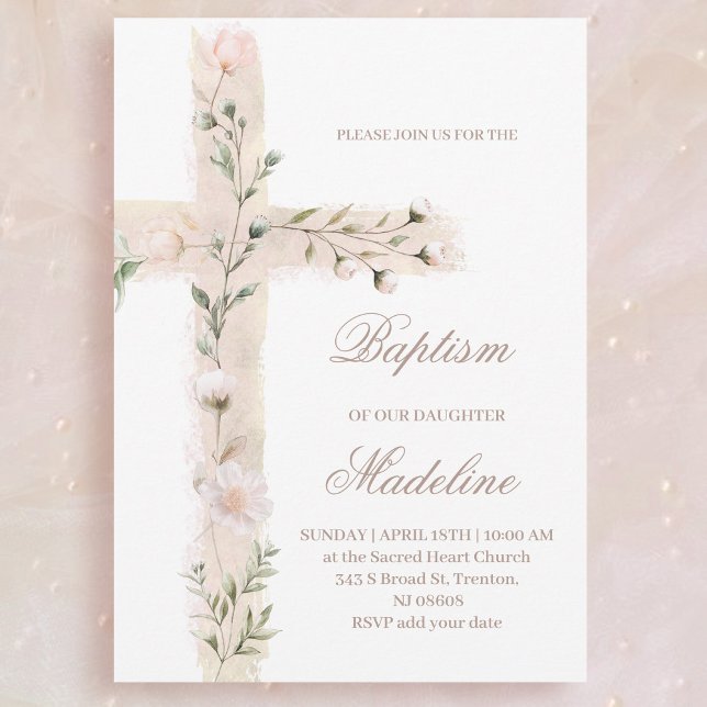 floral Holy cross Baptism Invitation (Creator Uploaded)