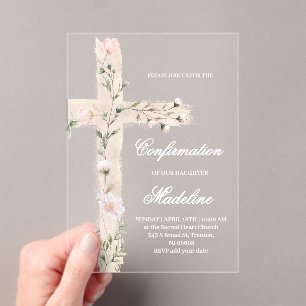 floral Holy cross Confirmation Acrylic Invitations