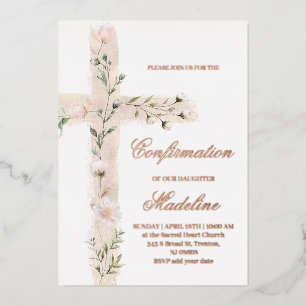 floral Holy cross Confirmation Foil Invitation