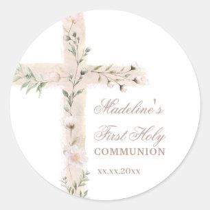 floral Holy cross First Communion Classic Round Sticker