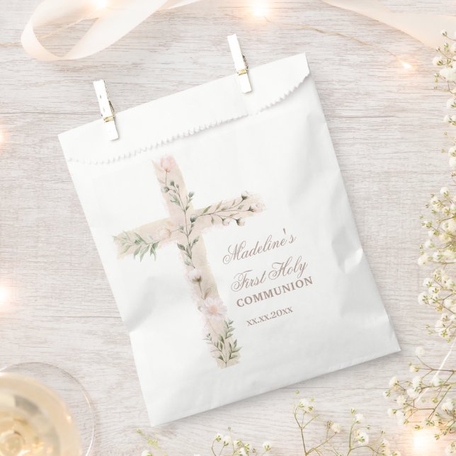 floral Holy cross First Communion Favor Bag (Clipped)