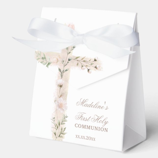 floral Holy cross First Communion Favor Boxes (Front)