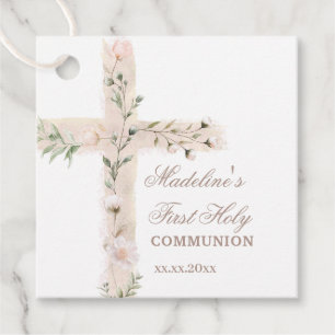 floral Holy cross First Communion Favor Tags