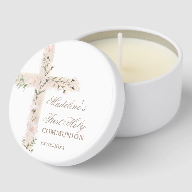 floral Holy cross First Communion Mini Candle Favors (Corner)