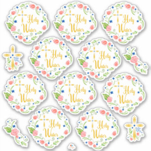 Floral Holy Water Bottle Stickers