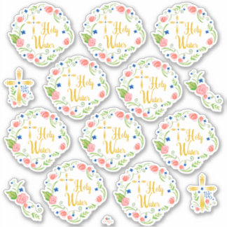 Floral Holy Water Bottle Stickers