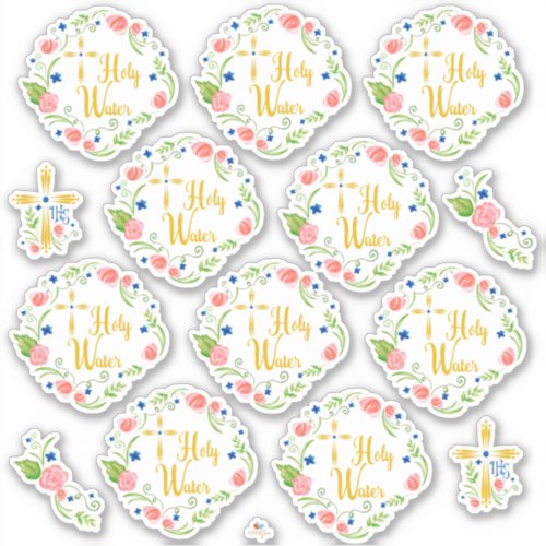 Floral Holy Water Bottle Stickers