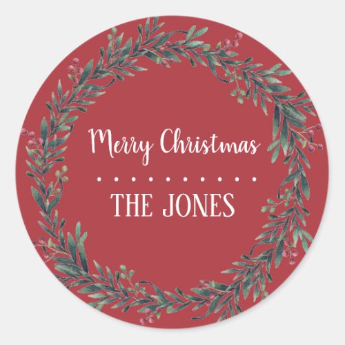 Floral Holy  Wreath  Personalised Christmas Classic Round Sticker