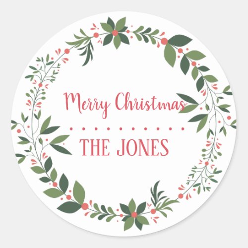 Floral Holy  Wreath  Personalized Christmas Class Classic Round Sticker