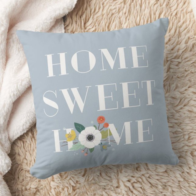 Floral Home Sweet Home Pillow - Dusty Blue (Creator Uploaded)