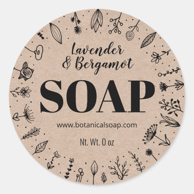 Floral Homemade Soap Kraft Labels (Front)