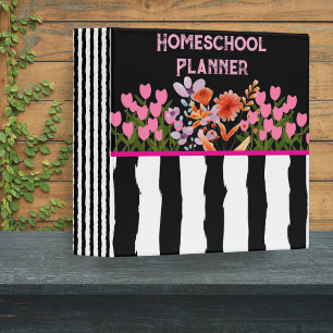 Floral Homeschool Planner Black White Stripes Moms 3 Ring Binder