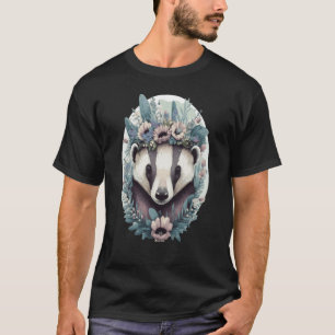 Floral Honey Badger Flower Crown Watercolor Boho A T-Shirt
