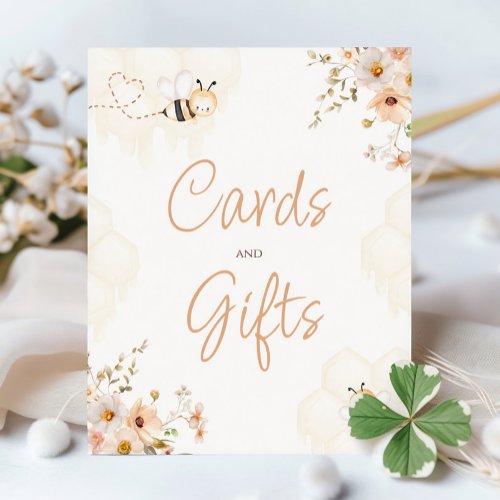 Floral Honey Bee Baby Shower Cards And Gifts Sign