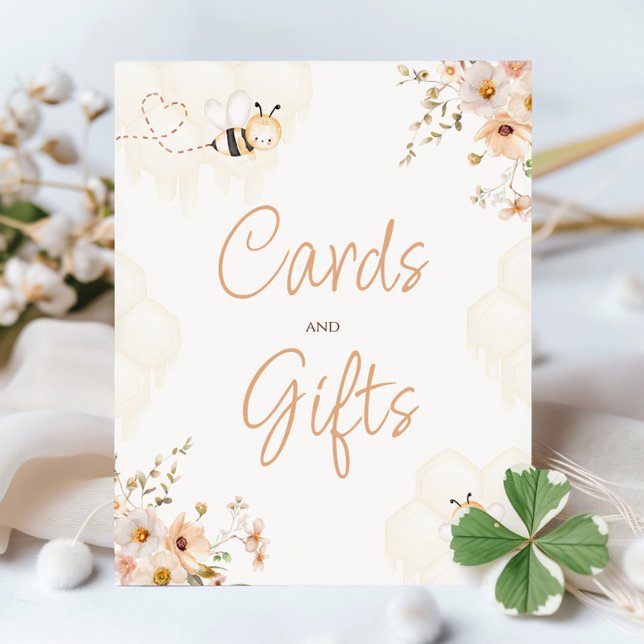 Floral Honey Bee Baby Shower Cards And Gifts Sign (Creator Uploaded)
