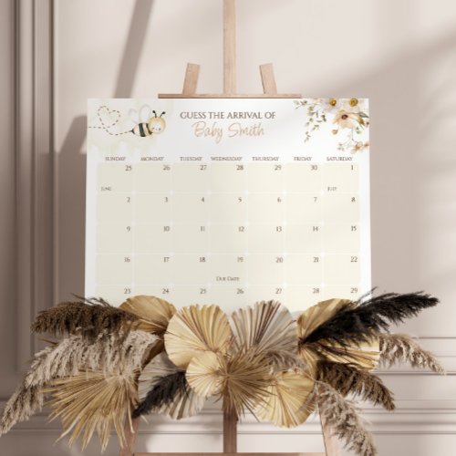 Floral Honey Bee Baby Shower Due Date Calendar  Foam Board