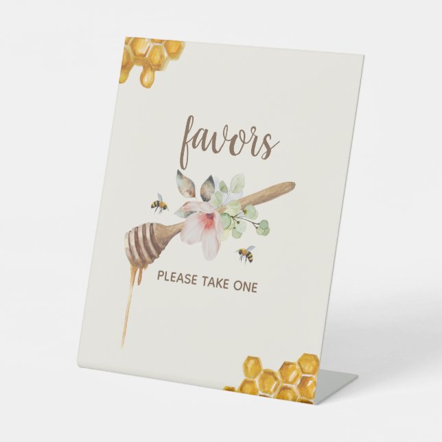 Floral Honey Bee Baby Shower Favors Pedestal Sign (Front)