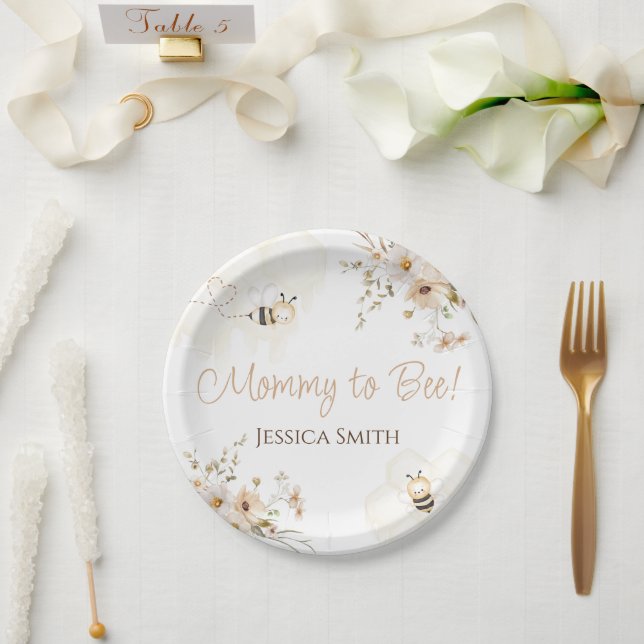 Floral Honey Bee Baby Shower Paper Plates (Wedding)